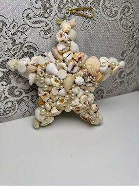 Dual Sided Coastal Seashell Star Ornament with Mirrored Glass- Mosaic
